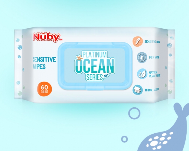Nuby 海洋系列極厚柔濕巾(60抽/4包) 2